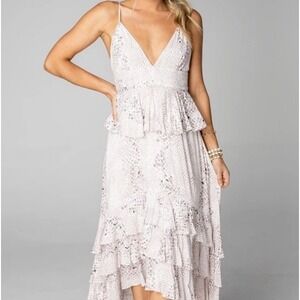 New Buddy Love Ruffled High Low Snakeskin Print Ruffle Dress Plunging Neck Large